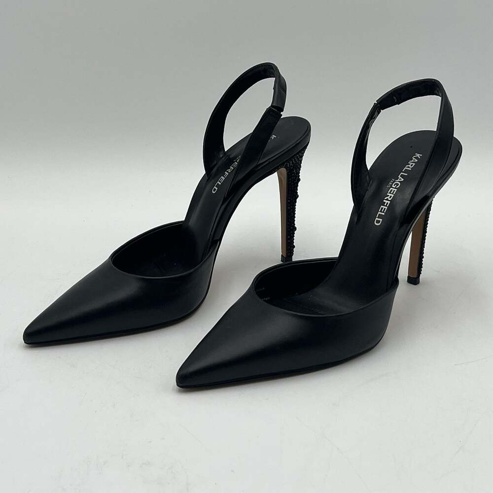 Karl Lagerfeld Paris Chantel Black Slingback Pumps Rhinestone Heels Size 7M